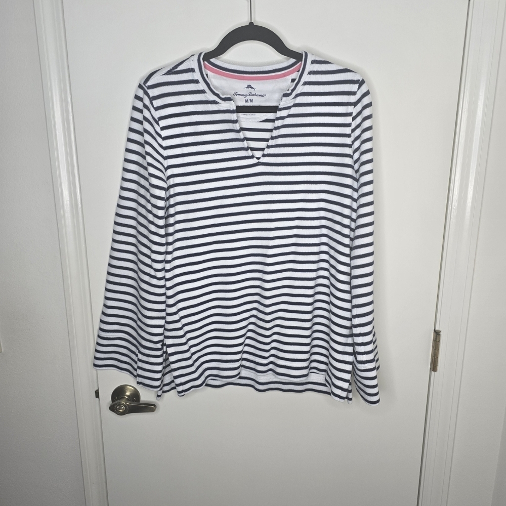 Tommy Bahama Navy and White Striped Long-Sleeve Tunic
